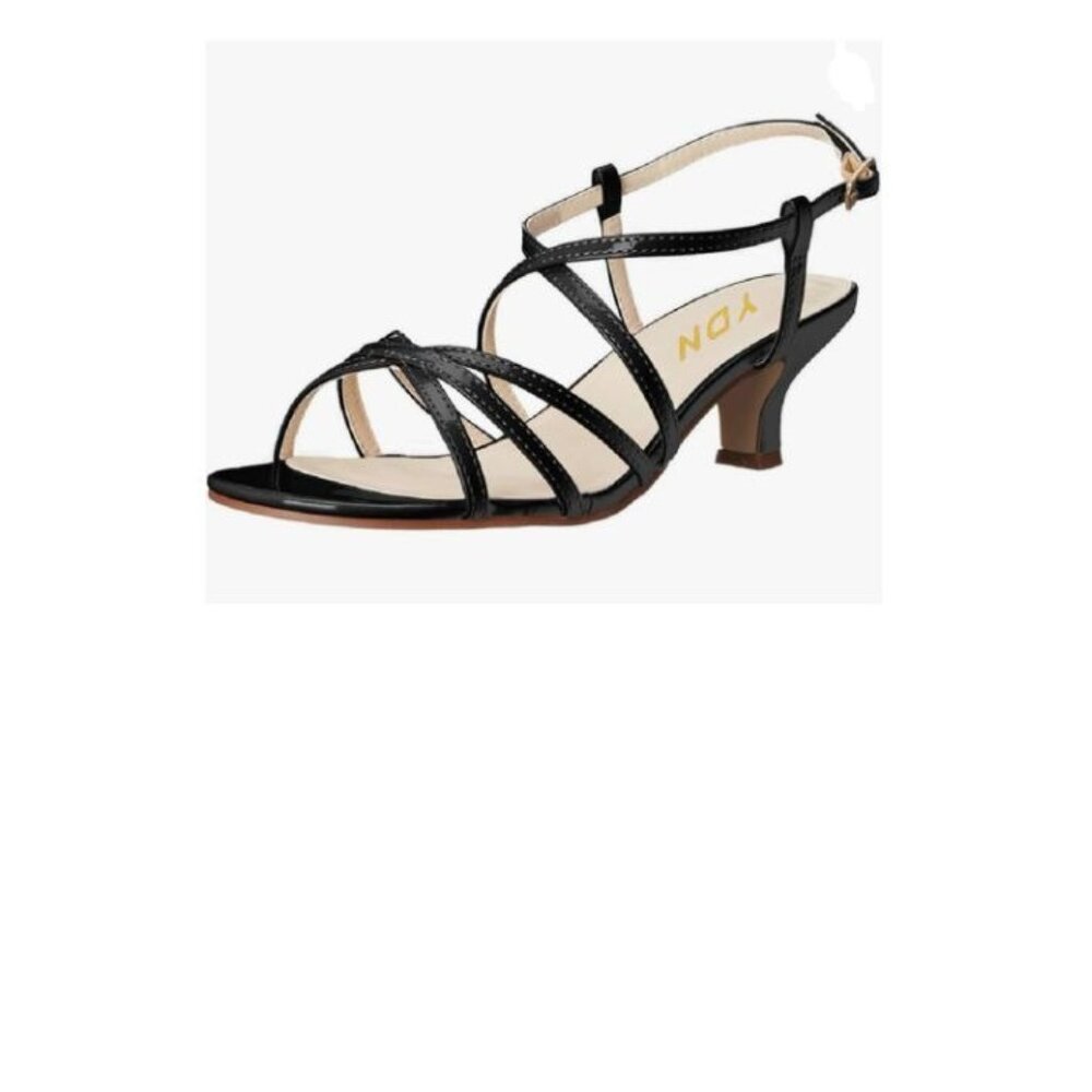 YDN Women Comfortable Sandals Cross Ankle Strap Open Toe Strappy Low Kitten Heel